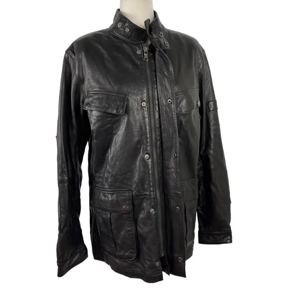 BARBOUR INTERNATIONAL MEN'S SADDLER BLACK LEATHER JACKET SIZE XL MLT0060BK31 - Picture 2 of 16
